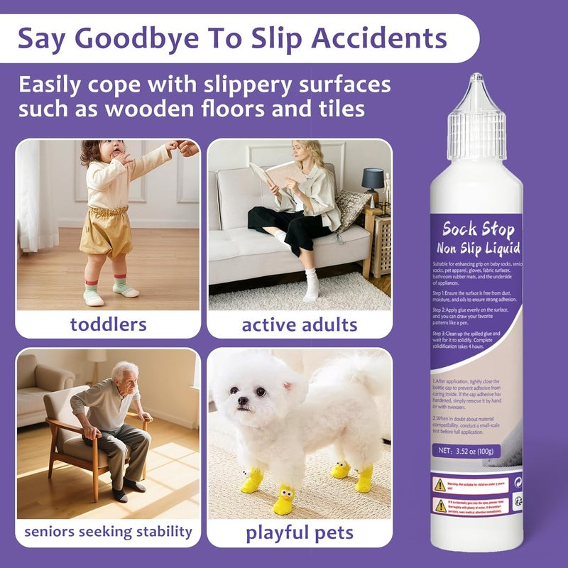 1DFAUL 100g Sock Stop Non Slip Glue Clear, Sock Anti Slip Adhesive Waterproof, Latex-Free, Water-Based, Odorless and Washable, for Hangers, Carpets, Bathroom Mats (White) - Image 3